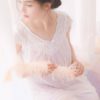 Sexy Sleepwear Night Gown Lace V Neck Short Sleeve Bows Tulle Nightwear - Image 3