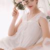 Sexy Sleepwear Night Gown Lace V Neck Short Sleeve Bows Tulle Nightwear - Image 4