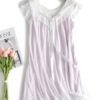 Sexy Sleepwear Night Gown Lace V Neck Short Sleeve Bows Tulle Nightwear - Image 8