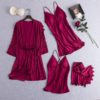 Sexy Soft Silk Sleepwear 4 Pieces Set