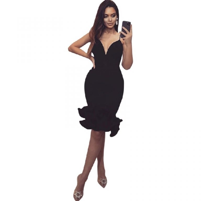 Sexy V-Neck Spaghetti Strap Mermaid Bodycon Dress - Image 2