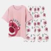 Short Sleeve O-Neck Cotton Bears Printed Lungwear