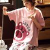 Short Sleeve O-Neck Cotton Bears Printed Lungwear - Image 3