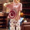 Short Sleeve O-Neck Cotton Bears Printed Lungwear - Image 4