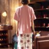 Short Sleeve O-Neck Cotton Bears Printed Lungwear - Image 5