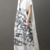 Short Sleeves Geometric V-Neck Layered Cotton Long Maxi Dress - Image 3