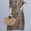 Short Sleeves Leopard Print Jewel Neck Layered Cotton Long Maxi Dress