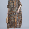 Short Sleeves Leopard Print Jewel Neck Layered Cotton Long Maxi Dress - Image 2