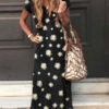 Short Sleeves Polka Dot V-Neck Polyester Long Maxi Dress