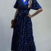 Short Sleeves V Neck Sash Wrap Maxi Dresses - Image 2
