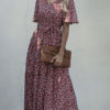 Short Sleeves V Neck Sash Wrap Maxi Dresses