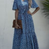 Short Sleeves V Neck Sash Wrap Maxi Dresses - Image 4
