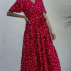 Short Sleeves V Neck Sash Wrap Maxi Dresses - Image 6