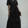 Short Sleeves V Neck Sash Wrap Maxi Dresses - Image 8