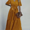 Short Sleeves V Neck Sash Wrap Maxi Dresses - Image 9