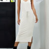 Sleeveless Deep V-Neck Lace Up Cotton Long Maxi Dress - Image 3