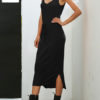 Sleeveless Deep V-Neck Lace Up Cotton Long Maxi Dress - Image 4