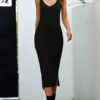 Sleeveless Deep V-Neck Lace Up Cotton Long Maxi Dress - Image 5