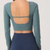 Solid Breathable Long Sleeve Yoga T Shirt With Breast Pad - Image 3