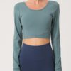 Solid Breathable Long Sleeve Yoga T Shirt With Breast Pad - Image 4