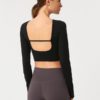 Solid Breathable Long Sleeve Yoga T Shirt With Breast Pad - Image 5