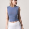 Solid Crew Neck Padded Sports Tank Top - Image 2