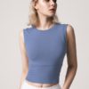 Solid Crew Neck Padded Sports Tank Top - Image 3