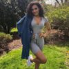 Solid Ribbed Sashes V-neck Romper - Image 2