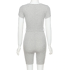 Solid Ribbed Sashes V-neck Romper - Image 7