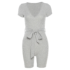 Solid Ribbed Sashes V-neck Romper - Image 8