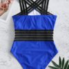 Striped Patchwork Solid One Piece Swimsuits - Image 2
