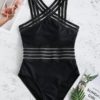 Striped Patchwork Solid One Piece Swimsuits - Image 6