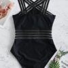 Striped Patchwork Solid One Piece Swimsuits - Image 7