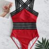 Striped Patchwork Solid One Piece Swimsuits - Image 8
