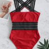 Striped Patchwork Solid One Piece Swimsuits - Image 9