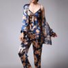 Three Piece Nightwear Silk Like Dragon Printed Lingerie