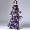 Tulip Floral Print Long Sleeve Vintage Maxi Dress - Image 2
