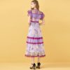 Vintage Embroidery Overlay Tulle Midi Party Dress - Image 6