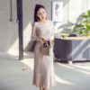 A-line Knitwear O-neck Solid Color Pullover Sweater Dress - Image 2