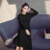 A-line Knitwear O-neck Solid Color Pullover Sweater Dress - Image 4