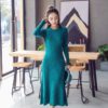 A-line Knitwear O-neck Solid Color Pullover Sweater Dress