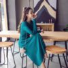 A-line Knitwear O-neck Solid Color Pullover Sweater Dress - Image 5