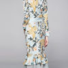 Bodycon Printed Long Sleeves Lace Up Casual Embellished Collar Slim Fit Dress - Image 4