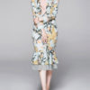 Bodycon Printed Long Sleeves Lace Up Casual Embellished Collar Slim Fit Dress