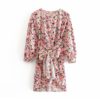 Boho Bow Sexy Pleated Floral Print Mini Dress - Image 3