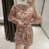 Boho Bow Sexy Pleated Floral Print Mini Dress