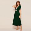 Deep V Neck Lace Trim Self Belt Wrap Night Dress - Image 3