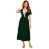 Deep V Neck Lace Trim Self Belt Wrap Night Dress - Image 4