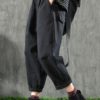 Elastic Waist Pocket Cotton Casual Pants - Image 3