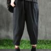 Elastic Waist Pocket Cotton Casual Pants - Image 2